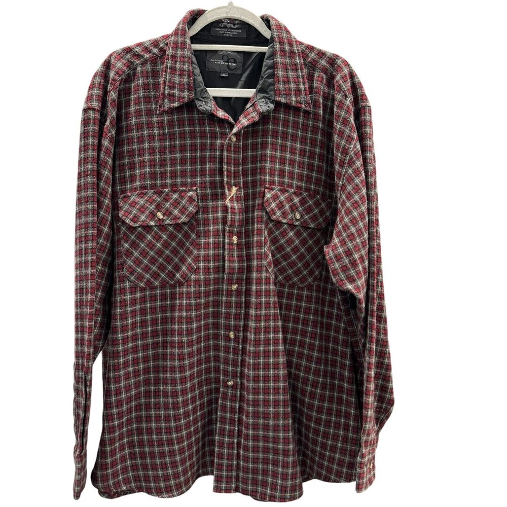 Outdoor Exchange XL Flannel Red Grey Black Warm Button Down Shirt Front Pockets